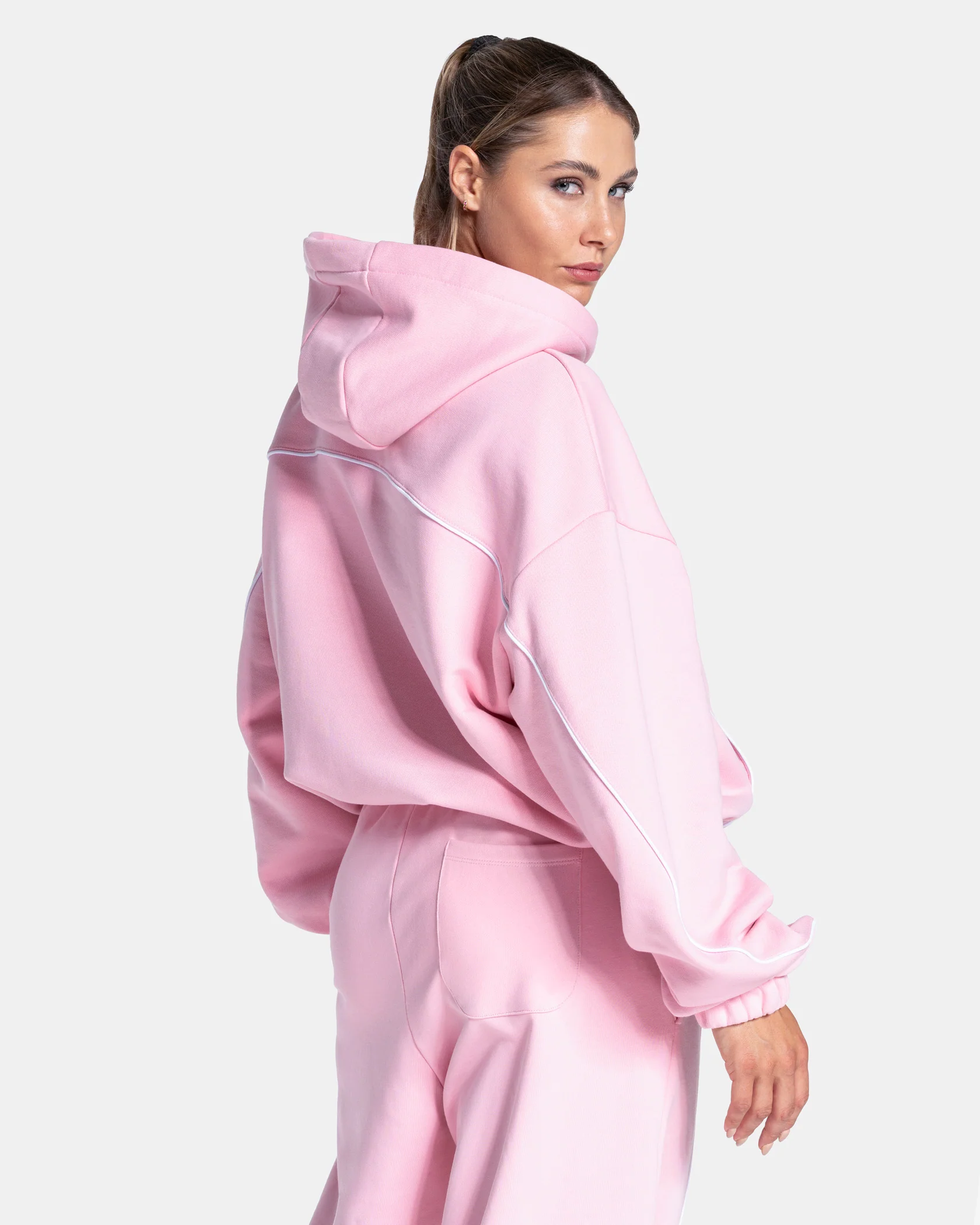 Contrastline Hooded Sweater "True Pink" - Image 2
