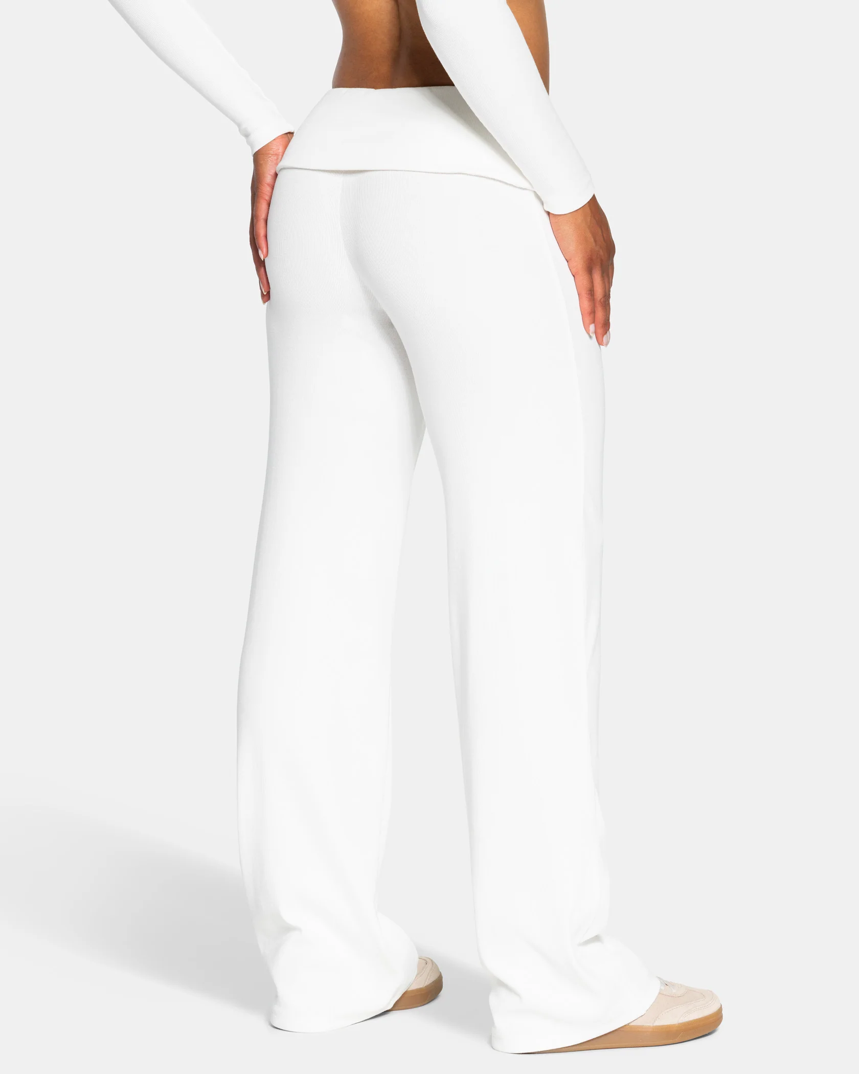 Soft Ribbed Foldover Straight Leg Pants Tall ''Off White'' - Image 3